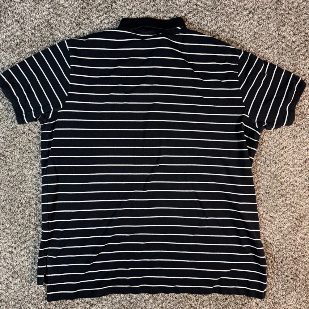 Polo Ralph Lauren Mens XXL Striped Pima Stretch Mesh Polo Shirt Black White Pony